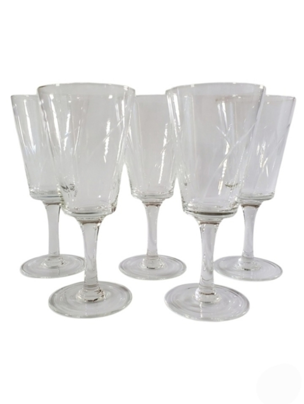 Etched Crystal Wine Glasses Set Of 5 Mid Century Modern Barware Vintage